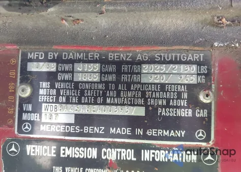 1984 Mercedes-Benz 380 Sl z USA, uszkodzony, nr VIN WDBBA45A8EA003937